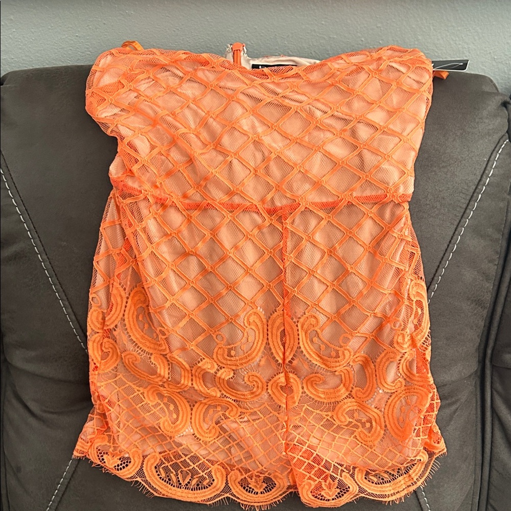 bebe Vibrant Orange Mesh Jumpsuit